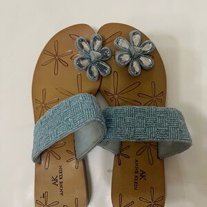 Anne Klein Light Blue Beaded Slide Sandals